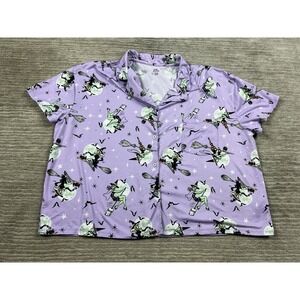 Celebrate Halloween Pajama Top Womens XL Purple Button Up Short Sleeve Pockets